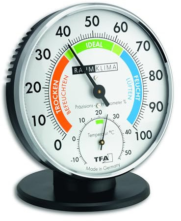 TFA Dostmann Präzisions Thermo-Hygrometer, 45.2033, zur Raumklimakontrolle, analog, mit Komfortzonen, Kontrolle von Temperatur und Luftfeuchtigkeit, Luftfeuchtigkeitsmesser, weiß