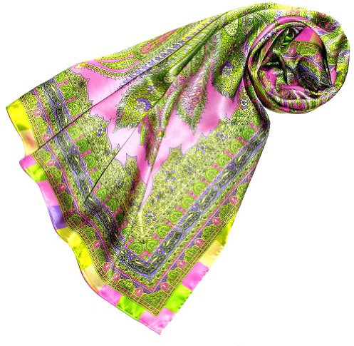 Lorenzo Cana Luxus Damen Seidentuch aufwändig bedrucktes Tuch 100% Seide 100 x 100 cm harmonische Farben Damentuch Schaltuch grün rosa 89086