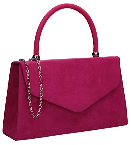 SwankySwans Damen-Clutch Kendall, Veloursleder/Samt, Briefumschlag-Design, ideal für Partys, Hochzeiten, feine Anlässe - Fuchsia
