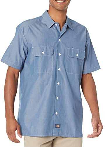 Dickies Camisa de Manga Corta para Hombre Bray-Hemd Camisa de Trabajo con Botones, Azul Chambray, S