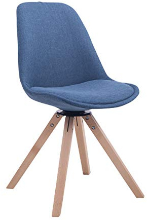 CLP Retrostuhl Troyes Square Mit Stoffbezug Und Hochwertiger Polsterung I Drehbarer Stuhl Mit Schalensitz Und Massiven Holzbeinen Farbe blau Gestell Farbe Natur