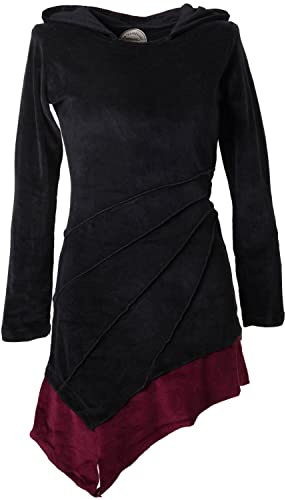 Vishes - Alternative Bekleidung - Asymmetrisches Elfenkleid mit Zipfelkapuze aus Samt schwarz 42