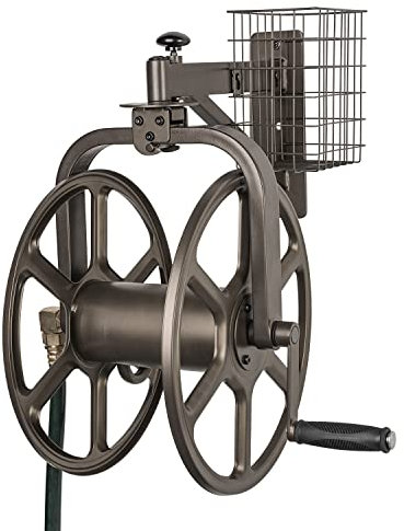 Liberty Garden 712 Single Arm Navigator Multi-Directional Garden Hose Reel, Holds 125-Feet of, 5/8-Inch, Bronze