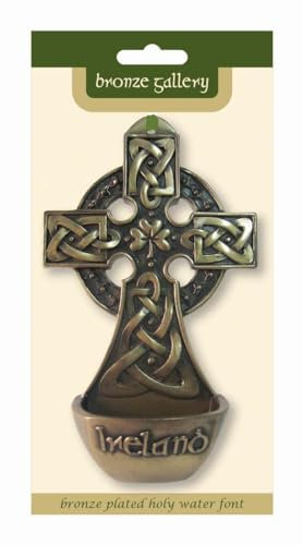 Royal Tara Carrolls Irish Gifts Bronze Plated Holy Water Font Wall Hanging Dekoration with Celtic Weave Cross Design