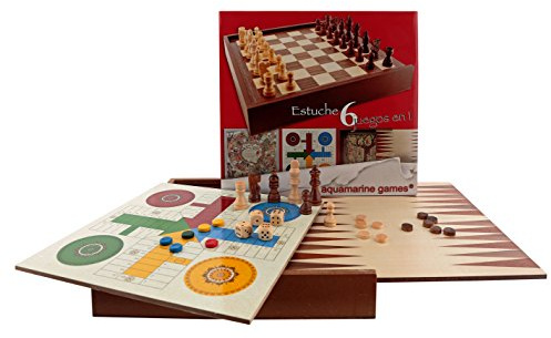 Aquamarine Games - 6 Klassische Spiele: Schach, Damen, Backgammon, Oma, Patch, Leiter, 1 Spieler (CP030)