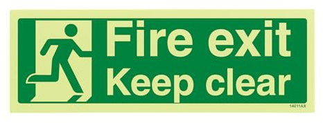 VSafety Notausgangsschild „Fire Exit Keep Clear“, leuchtet im Dunklen, Hartplastik, 300 x 100 mm