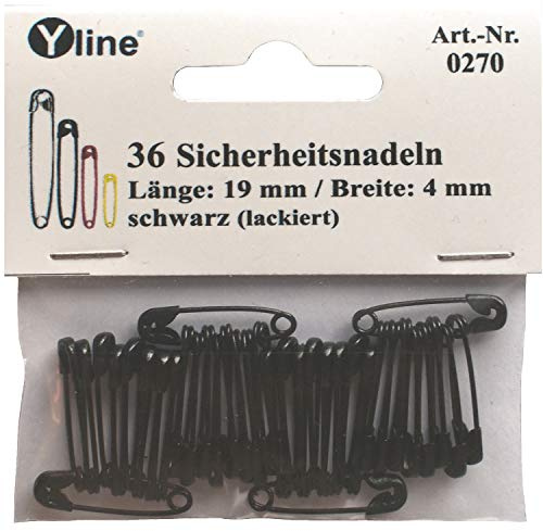 36 pezzi Mini Spille Di Sicurezza Nero ca. 19 mm, di sicurezza aghi, 0270