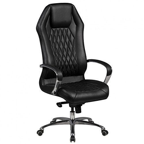 AMSTYLE Bürostuhl Monterey Echtleder Schwarz X-XL mit Kopfstütze | Chefsessel mit Rauten-Muster und hoher Rückenlehne, Schreibtischstuhl bis 120 kg, Drehstuhl Multiblockwippmechanik