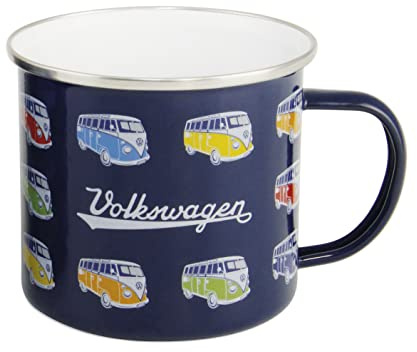 BRISA VW Collection - Volkswagen Large Enamel Coffee-Tea Mug Cup for Camping & Outdoor T1 Bus Campervan (500 ml/16.9 fl oz/Parade/Blue)