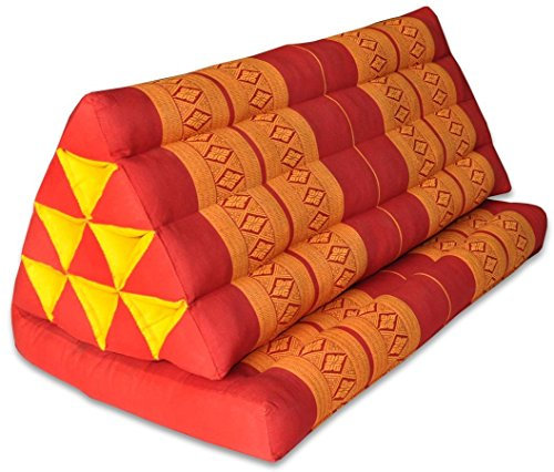 Wilai Kapok Thai-Kissen, Yoga-Kissen, Massage-Kissen, Kopfkissen, Tantra-Kissen, Sitzkissen, Falt-Matratze, Boden-Liege-Matte - rot/orange Muster (Kissen mit Einer Auflage XXL 79x39x46 (81016))