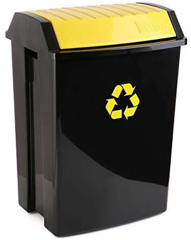 TATAY Recycling Kitchen Bin with Swing Lid 50L | Indoor and Outdoor Use | Fits 30L to 50L Bags | Anti-UV Finish | BPA-Free Durable Plastic | 40.5x33.5x57.5 cm, Black, Plastic