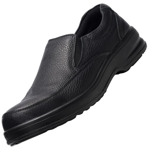 Alpine Swiss Arbete Mens Work Shoes | Slip Resistant Genuine Leather | Non Slip Loafers | All Day Comfort | Easy Slip On Black