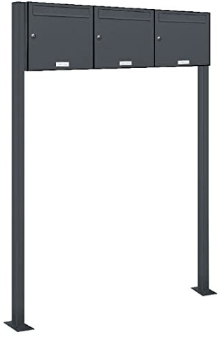 AL Briefkastensysteme 3er Standbriefkasten in Anthrazitgrau RAL 7016 als 3 Fach Briefkastenanlage DIN A4 in Postkasten Briefkasten Design modern