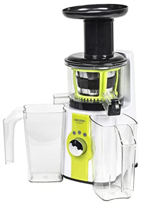 Cecotec Cecojuicer Entsafter für kaltes Pressen. Für Obst und Gemüse, 45 rpm, 3 Möglichkeiten, Trommel aus Tritan, BPA-frei, Tropf-Stopp-Verschluss, 2 Saftauslässe, Sicherheitssystem, 150 W.