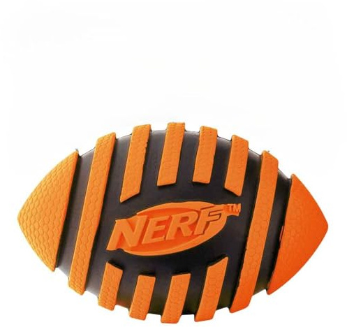 Nerf Dog Spiral Squeak Football Outdoor Dog Toy, 5 Inch Dog Football Squeaking Toy for Medium and Large Breeds, Orange