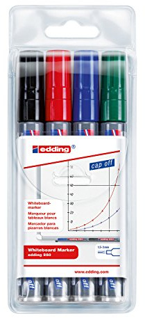 Edding Whiteboardmarker 250, nachfüllbar, 1.5-3 mm, sortiert (nur Marker, 4 Grundfarben, 1)