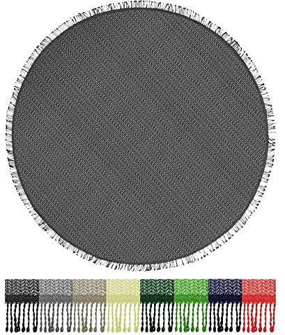 Brandsseller Mantel de jardín Ø 140 cm Paño de Mesa con Flecos Ropa de Mesa Exterior Redondo espumado para jardín, terraza, balcón Resistente a la Intemperie Antideslizante - Gris
