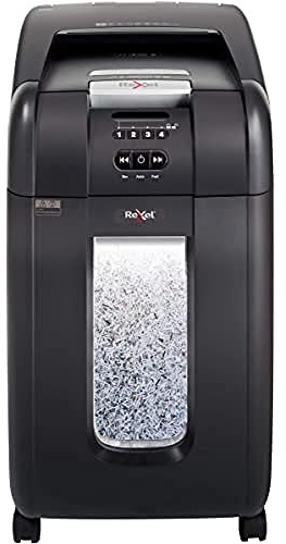 Rexel 2104300EU Auto+ 300M Aktenvernichter (für Kleinbüros, Mikroschnitt, Autofeed, 40L Abfallbehälter, 330 Blatt Kapazität) schwarz