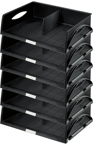Leitz Ablagekorb Querformat A3, 6er Pack, Ideales Sortier- und Ablagesystem für Poststellen und Kopierräume, Schwarz, Sorty, 52320095