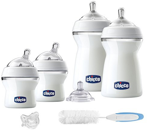 Chicco NaturalFeeling - Set starter con biberon, tettarelle e scopino, 0 m+