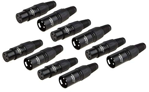CableCreation 5Pcs 3Pin XLR Male + 5pcs Female, Mic Adaptor Connector 10 Pair, 1/4 Jacks Male and Female Microphone Audio Jack Charger Connector for Speaker, Mixing Board, Console, Pro Audio Gear