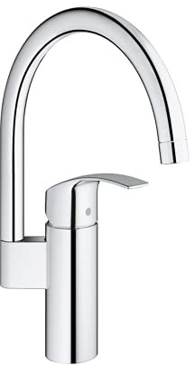 GROHE Eurosmart - Einhand- Spültischarmatur (hoher Auslauf, Einlochmontage, Temperaturbegrenzer, Schnell- Montage- System), chrom, 33202002