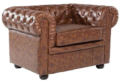 Beliani Poltrona vintage in pelle marrone invecchiato