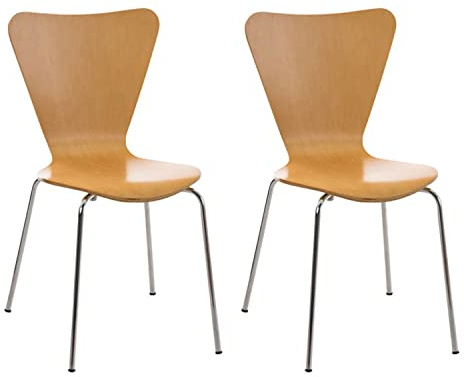 CLP 2 x konferensstol CALISTO med träsäte och robust metallram I 2 x platsbesparande stol med sitthöjd på 45 cm, färg: natura