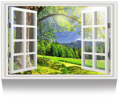 KREATIVE ARTS Canvas Print Wall Art Window Frame Sunlight Over the Hill Landscape Tree Picture Wall Decor Stretched Giclee Print Gallery Wrap for Home Decor Ready to Hang 24''x36''