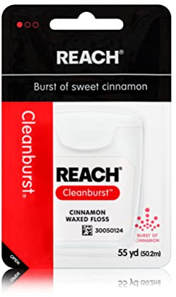 Reach Cleanburst Waxed Dental Floss, Oral Care, Cinnamon Flavored, 55 Yards