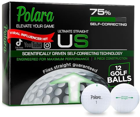 Polara självkorrigerande golfbollar – 12-pack ultimata raka golfbollar, mjuk känsla, anti-skivor och krokkorrigering, överskrider USGA-gränser, dimple-mönster, högpresterande golfbollar för män och