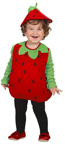 W WIDMANN MILANO Party Fashion - Disfraz de niño Fresa, top y gorro, fruta, fiesta temática, carnaval