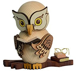 Drechslerei Kuhnert - Rauchfigur/Räucherfigur - Eule mit Büchern aus Massivholz - ca. 15 cm - Made in Germany