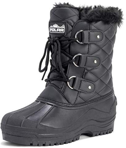 Polar Femmes Short Neige Hiver Tactique Imperméable Promeneur Mi-Mollet En Marchant Bottes - Noir Cuir - UK7/EU40 - YC0368