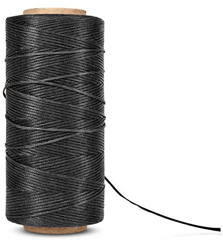 Flexzion Waxed Thread - 284 Yards (260 Meters) 0.8mm 150D Polyester Wax Thread for Leather Sewing, Bookbinding, Stitching, Repairing, Beading, & DIY Projects (Black)