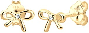 Elli DIAMONDS Ohrringe Damen Ohrstecker Schleife Klassisch Elegant mit Diamant in 585 Gelbgold | mit Diamant in 585 Gelbgold