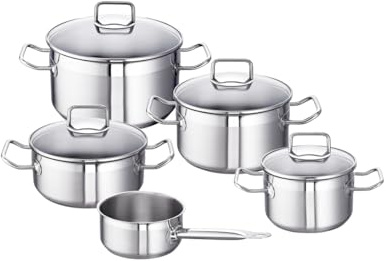 Schulte-Ufer Set1003 Meister Set Profi-Star, 5-teilig, Topfset Edelstahl, geeignet für Induktion, Silber
