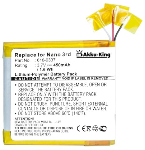 Akku-King Akku kompatibel mit Apple 616-0337 616-0311 616-0333 - Li-Polymer 450mAh - für IPOD Nano 3. Generation 4GB, 8GB, 616-0334