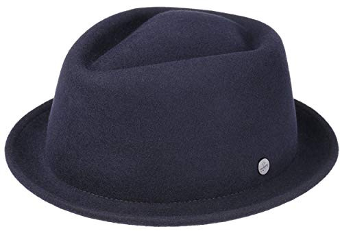Lierys Blank Pork Pie Filthatt by Damer/Herrar - musikerhatt herrhatt Vinter Höst Sommar Vår Sommar-Vinter - M (56-57 cm) blå