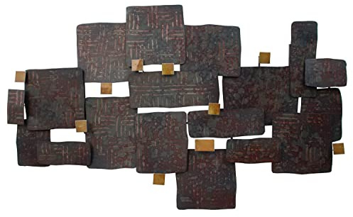 KunstLoft Wanddeko Metall | 100% HANDGEFERTIGT | 103,5x62x6,5cm | Wandbild Metall 'Stone Collage' | Abstrakte Skulpturen | Braun | Wandskulptur | Metalldeko Wand Wohnzimmer