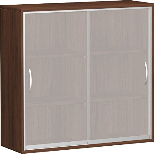 Geramöbel Schiebetürenschrank mit satinierten Glas-Schiebetüren, mit Mittelseite, 4 Dekor-Einlegeböden, nicht abschließbar, 1200x425x1152, Nussbaum