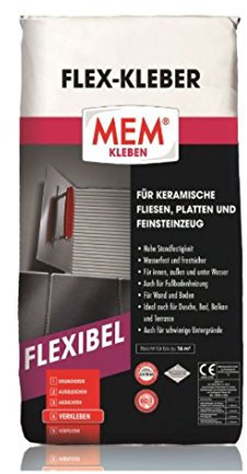 MEM Flex-Kleber - 25 KG - Ein flexibler Dünnbettmörtel - Dauernass - Frostbeständig und von hoher Verformbarkeit - Für Untergründe aus Beton, Zement-, Kalk- und Gipsputz - 30822618