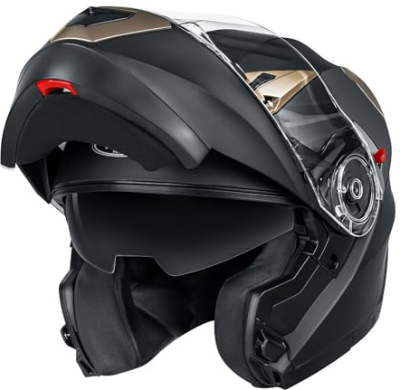 YEMA Helmet Unisex-Adult Motorcycle Modular DOT Approved-YM-925 Motorbike Casco Moto Racing Helmet with Sun Visor for Youth Men and Women - Matte Black, XXL