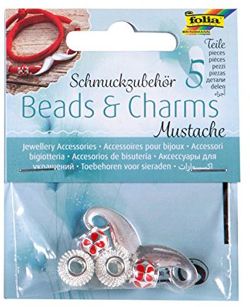 folia 2240 - Schmuckzubehör Beads & Charms Mustache, 5 Stück sortiert - zum Gestalten von modischen Armbändern