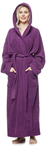 Badrock med huva för kvinnor, ankellängd, Färg: Plommon, Storlek kvinnor: XL long, Storlek unisex: XL-XXL long