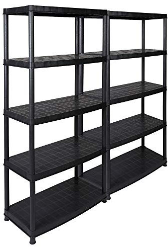 Kreher 2 Stück XXL Kunststoffregal, Schwerlastregal, Kellerregal 5 Böden, Schwarz, max. 350 kg Traglast pro Regal. TÜV Rheinland