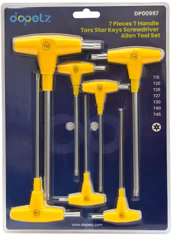 Dapetz® Jeu de Tournevis Torx à Poignée en T – Set de 7 Clés Allen à Étoile (T15, T20, T25, T27, T30, T40, T45) – Outil de Précision pour Mécanique et Bricolage
