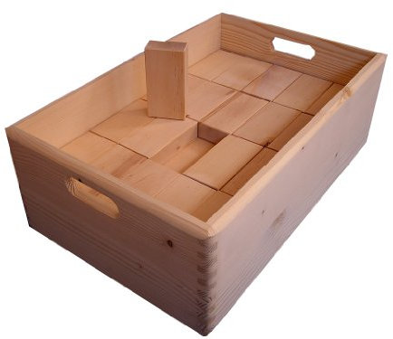 Baukid Holzbauklötze „Kiste 60“, stabile Holzkiste gefüllt mit 60 großen Bauklötzen für viele Neue Spielideen! Bauklötze aus unbehandeltem Holz, geeignet für Kindergarten- und Schulkinder