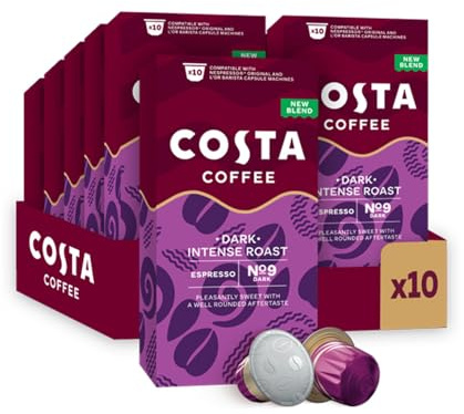 Costa Dark Intense Coffee Pods, Pack of 10, Total 100 Coffee Capsules