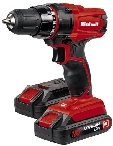 Einhell TC-CD 18-2 Li (2x1,5 Ah) Trapano avvitatore a batteria (2 x 18 V, 1,5 Ah, Li-Ion, tempo ricarica 3-5 h, 2 velocità, vel. 1 giri min. 0-350, vel. 2 giri min. 0-1250, torsione 38 Nm, mandrino 10mm, incl. 2 batteria 1,5 Ah, caricabatterie e valigetta)